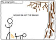 Stick dog takes a leak on the wrong branch